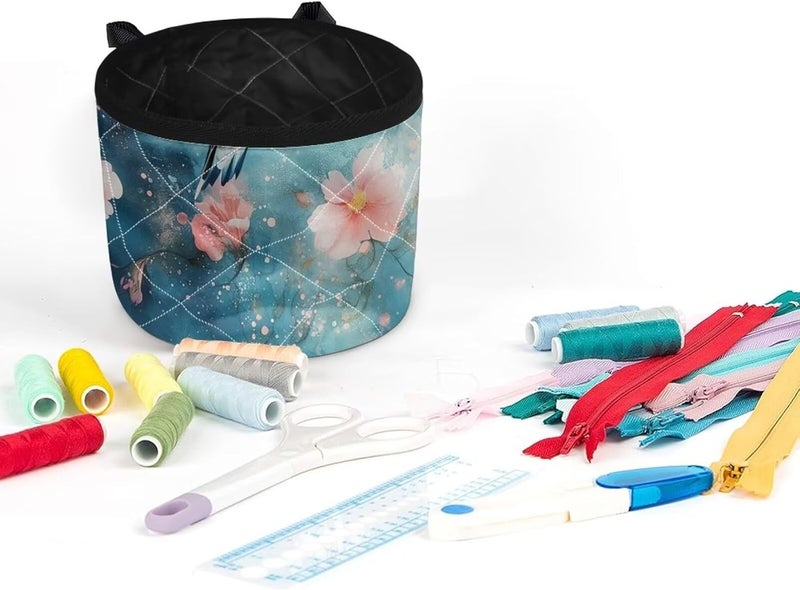 Kathyboom Sewing Machine Mat for Table Teal Hummingbirds Cherry Blossoms Non Slip with Pockets to Reduce Vibration for Most Sewing Machines Home Decor - Image 3
